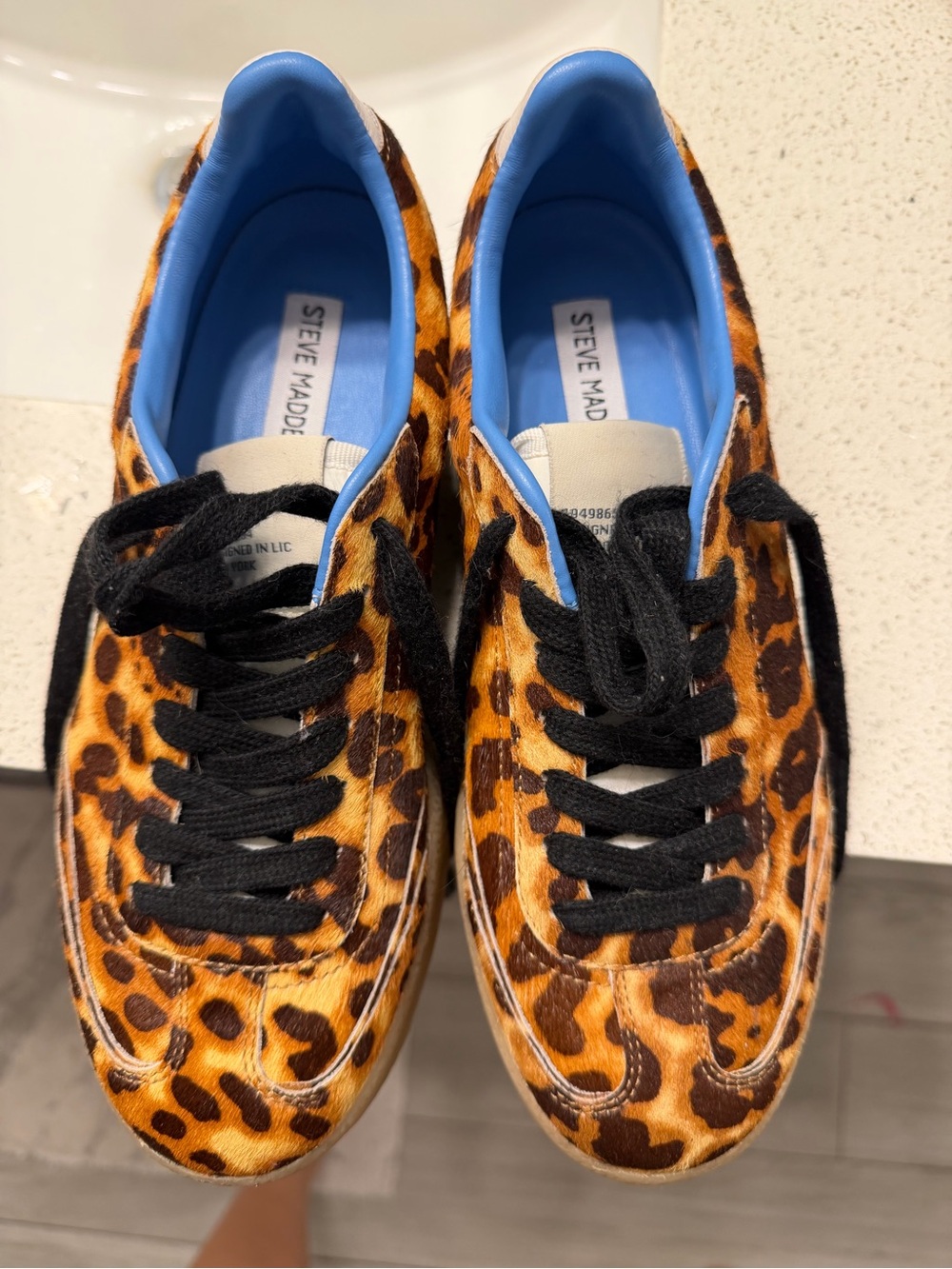 Steve Madden Men’s Leopard Print Sneakers with Blue Lining